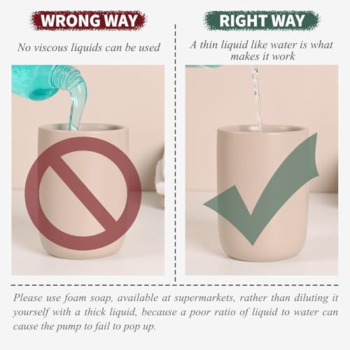 BosilunLife Foaming Soap Dispenser Set - Khaki Ceramic Foam Hand Dispenser | 12oz Soap Dispenser Set with Rust Proof Pump, 4Pcs Clear Stickers for Kitchen, Bathroom - 2 Pack - color: Khaki-foam Pump