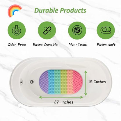 Pop It Bath Mat for Kids – Silicone Push Pop Sensory Toy, CPC Certified Non-Slip Rainbow Bathtub Mat with Suction Cups, Calming Stress Relief for Toddlers (27"x15") - color: 27x15"-rainbow