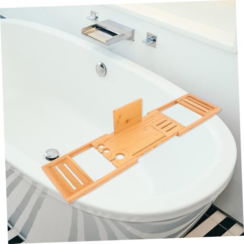 Expandable Bamboo Bathtub Tray Bath Organizer for Soap Shampoo and Accessories Design for Versatile Use Any Bathtub
