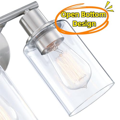 WISBEAM 2-Light Bathroom Vanity Light, Brushed Nickel Bathroom Light Fixtures Over Mirror with Clear Glass Shade Including E26 Medium Base, Bulb NOT Included - color: Silver, size: VNT003