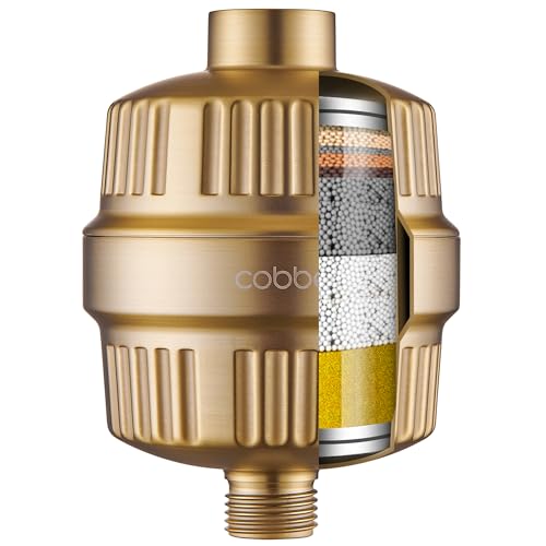 Cobbe HD HEAVY DUTY High Output Shower Filter – 99% REMOVAL Shower Head Filter for Hard Water, Heavy Metals, Chlorine and Harmful Substance, Improve your skin and hair - Brushed Gold - color: 1. Brushed Gold X 1, style: Shower Filter