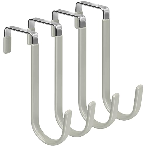 FYY Over the Door Hooks, Single-Hanger 4 Pack, Fits Doors 1 3/8" Grey | Heavy Duty Metal, Hold 20lbs, Rubber-Coated, No-Drilling, for Bathroom Dorm, Hanging Towels Clothes Hats Bags Coats Wreaths - color: A Grey, size: Short, style: 4 Pack