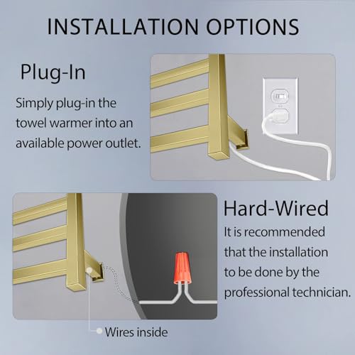 XBVV Towel Warmer Rack for Bathroom with Timer/Fahrenheit Temperature Control Wall Mounted Electric Heated 10 Bar Rail Plug-in or Hardwired Keep Bath Shower Towel Warming (Brushed Gold) - color: Brushed Gold