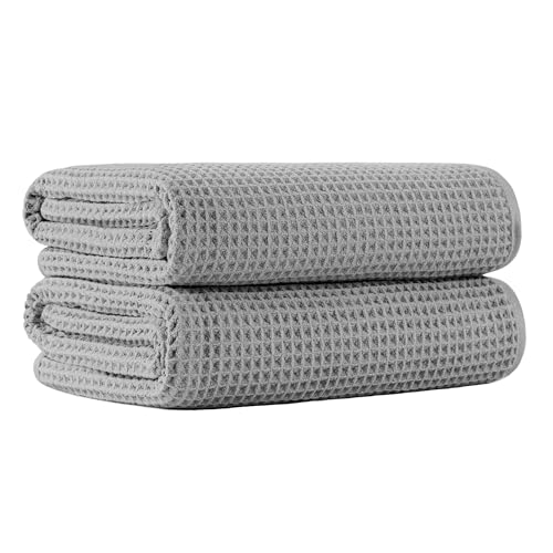 MICROFI New Microfiber Waffle Bath Towels, 2 Pieces, Oversized, Soft, Absorbent, Fast Drying, Lint Free 430 GSM (Silver) - color: Silver