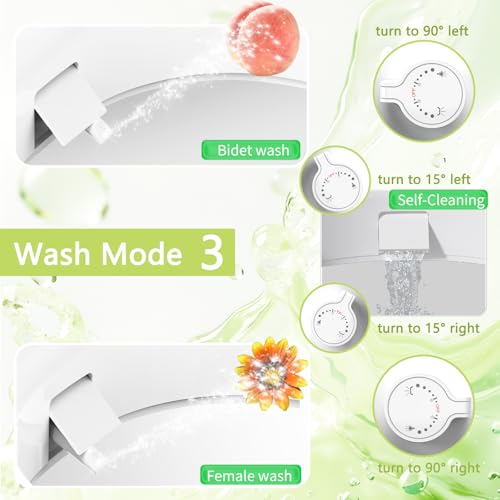 Aünsffer Raised Toilet Seat Bidet 2.91in, Elongated Bidet Toilet Seat, 3 Wash Mode, Soft Close & Quick Release, no Electric, Adjustable Anti-Slip Pad, Home/Commercial Use for Senior, 18.5inch, White