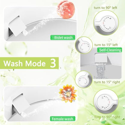 Aünsffer Raised Toilet Seat Bidet 2.91in, Elongated Bidet Toilet Seat, 3 Wash Mode, Soft Close & Quick Release, no Electric, Adjustable Anti-Slip Pad, Home/Commercial Use for Senior, 18.5inch, White