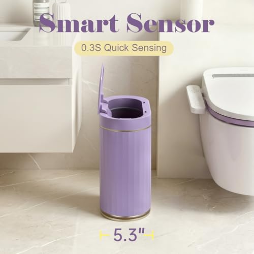 ELPHECO Bathroom Sensor Trash Can, 2 Gallon, Automatic Lid, Purple | IPX5 Waterproof Garbage Can, Slim Plastic Wastebasket, Trash Bin for Office, Bedroom and Living Room - color: Purple Gold