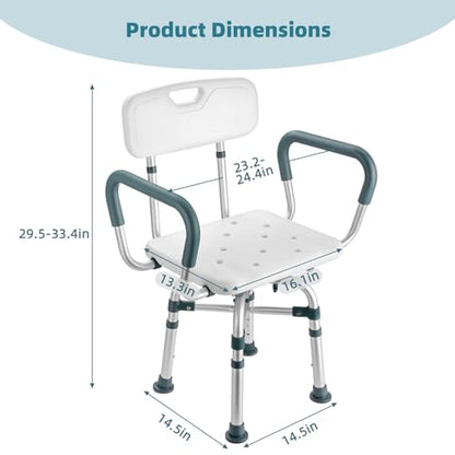 Swive Shower Chair with Arms and Back, 500 lbs Heavy Duty Shower Seat for Inside Shower Stall and Bathtub, Height Adjustable Safety Bath Seat for Elderly, Adults, Handicap and Disabled - size: 500lbs Heavy Duty Shower Chair