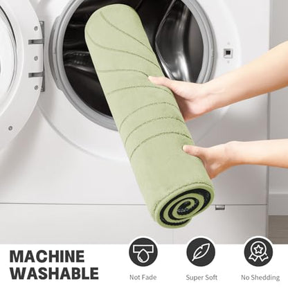 Green Bathroom Rug Set 2 Pieces, Soft Non Slip Memory Foam Bath Mats, Extra Thick, Machine Washable - color: Green-2, size: 2 PC
