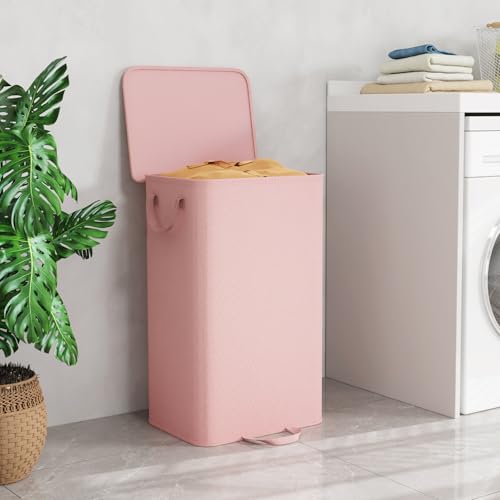 Lifewit Single Laundry Hamper with Lid and Removable Laundry Bags, Large Collapsible 1 Dividers Dirty Clothes Basket with Handles for Bedroom Laundry Room Closet Bathroom College, 100L Pink - color: Pink, size: 100L