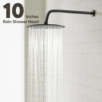 Gabrylly Shower System with Tub Spout, Black Bathtub Shower Faucet Set with 3-Way Pressure Balance Valve Kit, 10" Rain Head with Handheld Spray, Matte Black - color: Matte Black, style: 10 Inches-With Tub Spout