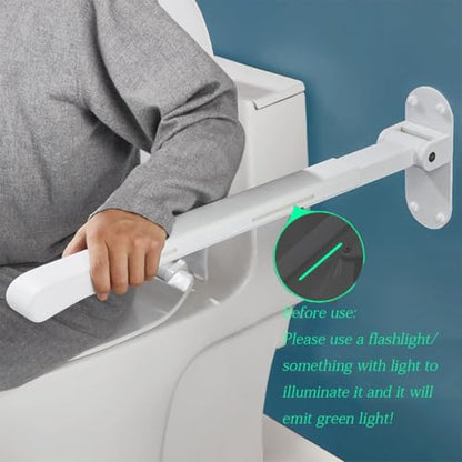 Grab Bars,Flip up Grab Bars for Bathroom,Folding Grab Bar,White | Stainless Steel Material,Night Glow Strips on Both Sides,Wall Mounted,Non Slip Waterproof Elderly Handicap Bars - color: White