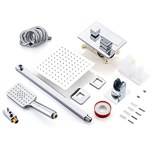 Shower System, Shower Faucet Set Complete Square Rain Shower Combo Set with 8 inch Rainfall Shower Head System Bathroom Wall Mounted 3-Setting Handheld Shower,Chrome - color: Chrome, style: 8 Inch With 3-Setting