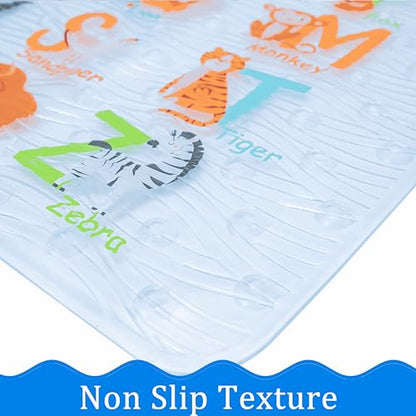 Cute Cartoon Non-Slip Bath Mat for Tub - Anti-Slip Kids Bathtub Mat, Slip-Resistant Shower Mat for Bathroom Safety, 35 X 15.3 Inch, Easy to Clean (A-Z Animals) - color: A-z Animals