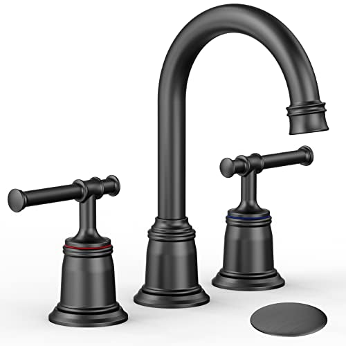 Classical Bathroom Faucets for Sink 3 Holes, 8 inch Bathroom Faucet, Widespread Matte Black Bathroom Faucet with Pop Up Drain and cUPC Lead-Free Hose (Matte Black) - color: Matte Black, size: 8 Inch