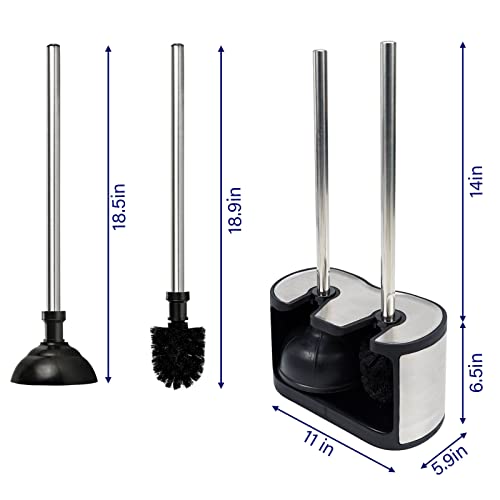 Casaphoria Stainless Steel Toilet Bowl Brush with Holder and Plunger Set, Freestanding Canister for Bathroom, 2 in 1 Hideaway Holder Heavy Duty Unclogger Plunger - style: Deluxe Long_handle