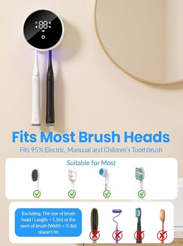 Toothbrush Sanitizer and Holder, Toothbrush Holders for Bathroom, Tooth Brush Wall-Mounted Cleaner Organizer with Auto-Inductive Cover, Air Drying Fits Most Electric, Manual and Kids’ Toothbrushes - size: Standard