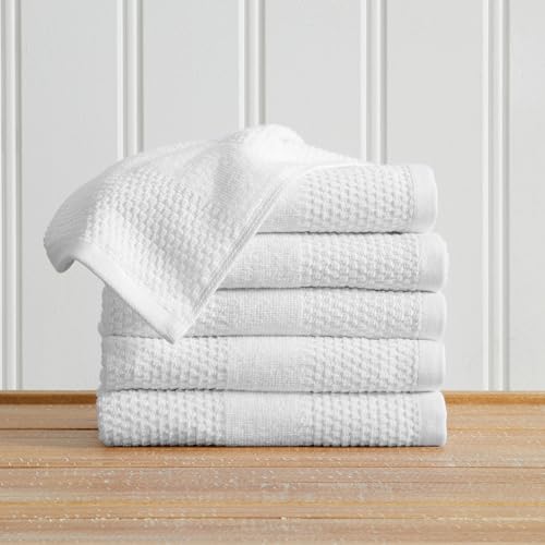 Great Bay Home 100% Cotton 6 Pack Hand Towel Set - Absorbent, Quick-Drying, Textured Weave Bath Towels for Bathroom - Zero-Twist Fibers (White) - color: White, size: Hand Towel (Pack of 6)