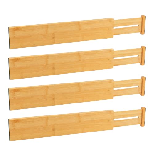 Utoplike Kitchen Drawer Divider, Expandable Bamboo Drawers Organizer 3.2" H | Large Adjustable Spring-Loaded Separators for Spatulas, Utensils, Bedroom & Home Storage, 4pcs, Fit 18"-20.6" Inner Drawer - color: Natural, size: 3.2"H, Large