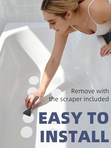 Secopad 24PCS Round Non Slip Bathtub Stickers with Scraper, White | Original Large Anti-Slip Treads, Comfortable PEVA Material, Strong Adhesive, Easy to Use, For Bath Tubs, Showers & Stairs - color: White