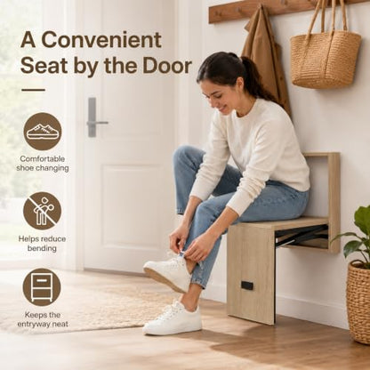 Wall Mounted Folding Stool, Solid Wood Foldable Shoe Bench with Spring Hinge, Space Saving Wall Seat for Entryway, Bedroom and Hallway - color: D