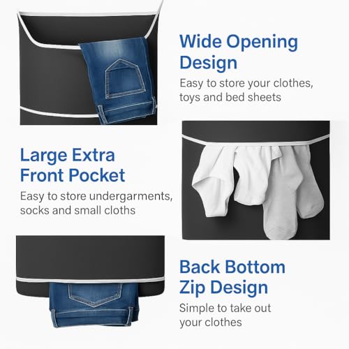 2-in-1 XL Hanging Laundry Hamper Bag 36x22in + Pop Up Mesh Laundry Basket | Over the Door Laundry Bag, Bottom Zipper & Front Pocket, 600D Oxford, Space-Saving Foldable, Hooks for Home Dorm & RV