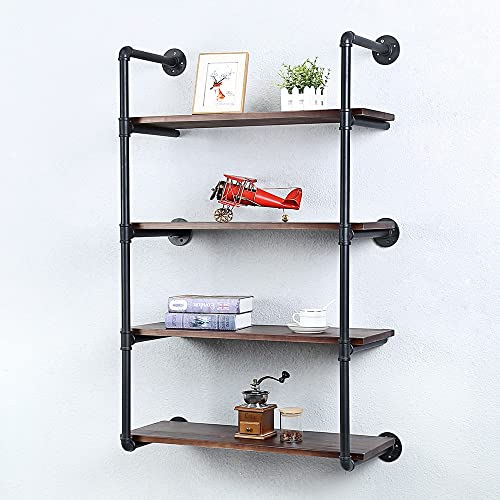 Industrial Pipe Shelves With Wood Planks,Rustic Pipe Shelving Wall Shelf | Metal Pipe Solid Pine Wood,Easy to Assemble,Wooden Board Thickness 0.78 In,For Bar Farmhouse Kitchen Office Bathroom,Bedroom - color: 4-layer, size: 30in