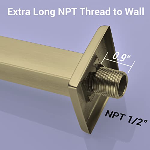 TRUSTMI 16" Square Shower Arm Brushed Gold, Wall Mount Rainfall Extension | Include Flange, Stainless Steel Rainfall Shower Head Extension, NPT 1/2" Wall Mount, Universal Fittings - color: Brushed Gold