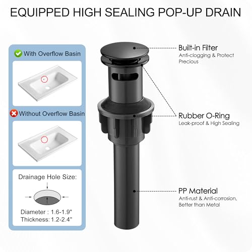 Matte Black Bathroom Faucet 1 Hole, Brass Waterfall Bathroom Faucets 3 Hole 4 Inch Single Handle with Pop-up Drain, Deck Plate, Pre-Installed cUPC Hose for Lavatory, Farmhouse, 5 Mins Install - color: Matte Black