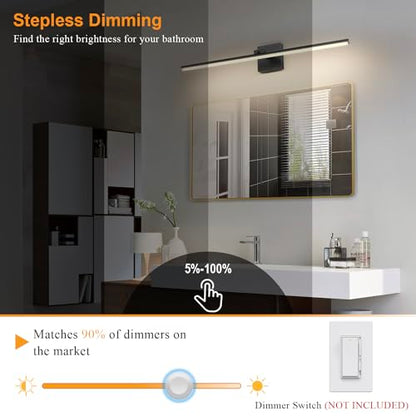 LED Bathroom Vanity Light, Modern Bathroom Light Fixture Over Mirror (3000K/4000K/6000K, Dimmable), Vanity Light Bar with Angle Adjustable, 32 Inch, Black - color: Black, size: 32 inch