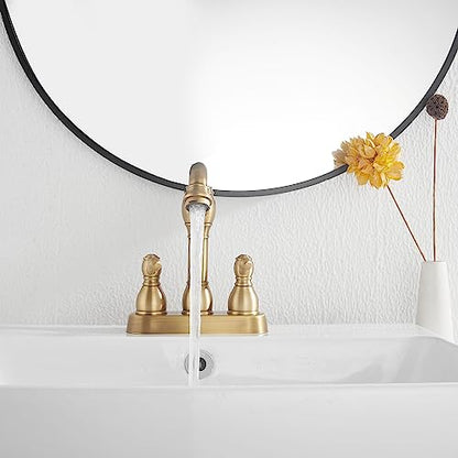 Antique Brass Bathroom Faucet 2 Handles 4 Inches Centerset RV Bathroom Vanity Faucet with Drain Assembly and Supply Hose Lavatory Faucet - color: Antique Brass, size: Centerset