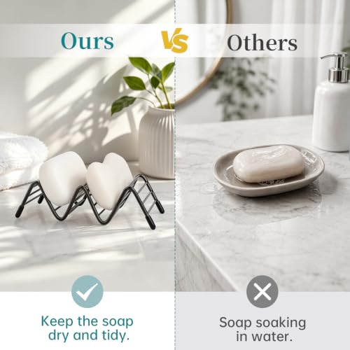 Stainless Steel Soap Dish Self Draining Bar Soap Holder, Black | Reversible Design Fits 2-3 Bars, Rustproof, Easy to Clean, Space Saving, Non Slip, for Bathroom, Shower, Kitchen - color: Black, size: 5.8" x 2.5"(no tray)