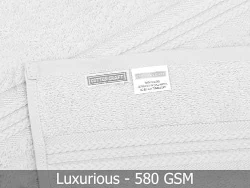 COTTON CRAFT Ultra Soft 6 Piece Towel Set - 100% Cotton Towels - White | Absorbent 580 GSM Quick Dry Everyday Premium Luxurious Bathroom Towels - 2 Large Bath Towels, 2 Hand Towels, 2 Washcloths - color: White, size: 6 Piece Towel Set