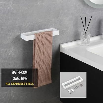 GERZWY SUS304 Stainless Steel Towel Holder Towel Hanger Towel Ring for Bathroom Lavatory Wall Mount Contemporary Style, White - color: White