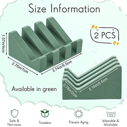 2 Pieces Silicone Soap Dish Self Draining Soap Dish Shower Waterfall Bar Soap Holder Tray with Drain Soap Saver for Kitchen Bathroom Accessories (Light Green) - color: Light Green