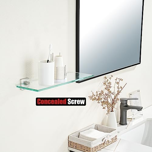 JQK Bathroom Glass Shelf, Floating Tempered Glass Shower Storage 16 by 5 inches, 304 Stainless Steel Brushed Finish Wall Mount 2 Pack, TGS201L16-BN-P2 - color: Brushed Steel, size: 16 Inch(2 Pack)