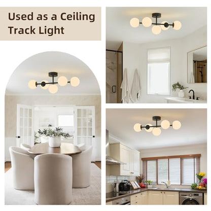 Modern Bathroom Vanity Light Fixtures,LED Matte Black Wall Sconce Lighting | 5 Lights Milk Glass Globe Vanity Light, Makeup Bathroom Vanity Lights,Dimmable Brass Mid Century Wall Sconces over Mirror - color: Black Milk Glass, size: Integrated LED