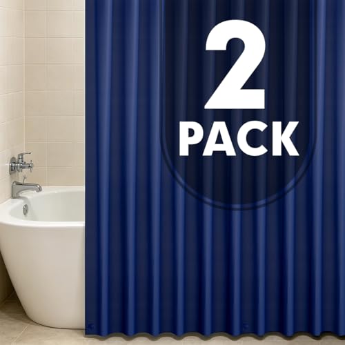2 Pack | Navy Blue Plastic Shower Curtain Or Liner, 72x72 Inch Lightweight Plastic Bathroom Shower Showroom Inner Curtain with Rustproof Metal Grommet Holes and Weighted Magnets - color: Navy Blue