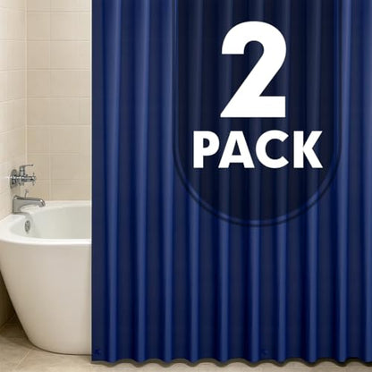 2 Pack | Navy Blue Plastic Shower Curtain Or Liner, 72x72 Inch Lightweight Plastic Bathroom Shower Showroom Inner Curtain with Rustproof Metal Grommet Holes and Weighted Magnets - color: Navy Blue