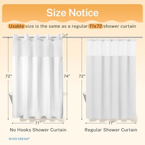 RiverDream Heavyweight Waffle No Hook Shower Curtain with Liner,White,71x74 | Dotted Waffle,Snap-in Liner,Heavy Duty,Quick Dry,Mesh Top Window,With Bottom Magnets,Hotel-Grade,Washable,Standard Size - color: White, size: 71"W x 74"L (Pack of 1)