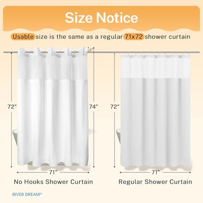 RiverDream Heavyweight Waffle No Hook Shower Curtain with Liner,White,71x74 | Dotted Waffle,Snap-in Liner,Heavy Duty,Quick Dry,Mesh Top Window,With Bottom Magnets,Hotel-Grade,Washable,Standard Size - color: White, size: 71"W x 74"L (Pack of 1)