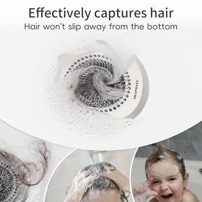 TRAPMATE Tub Stopper, Reversible Bathtub Drain Hair Catcher & Stopper, Ultra Revolutionary Bath Tub Drain Protector, Stainless Steel Hair Catcher & Silicone Stopper, 4.4" Drain Cover for Shower, Bath - color: Wolf Grey