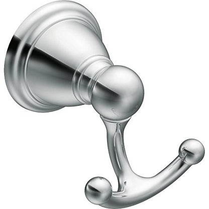 Moen YB2203CH Brantford Chrome Wall Mount Double Robe Hook | Double hook design, chrome finish, space-saving storage, traditional styling, durable metal construction