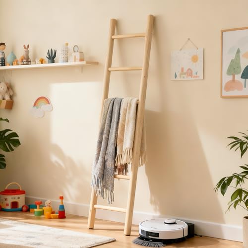 Wooden Blanket Ladder - 76in Natural & Motley Wood - Leaning Wall Decor for Bedroom, Bathroom, Living Room - Rustic Quilt Holder & Towel Rack (Light Wood Color, 76in | Pre Assembled) - color: Light Wood Color, size: 76in | Pre Assembled