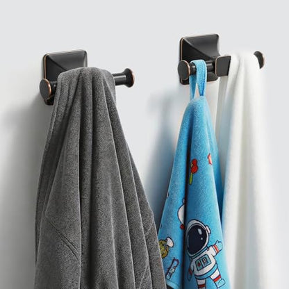 Towel Hooks for Bathrooms,Matte Black Towel Hook Kitchen Bathroom Double Towels Racks,Heavy Duty Stainless Steel Coat Wall Mount Hook,Double Robe Hooks for Clothes, Towels,Caps,2Pack - color: Black with Bronze Border