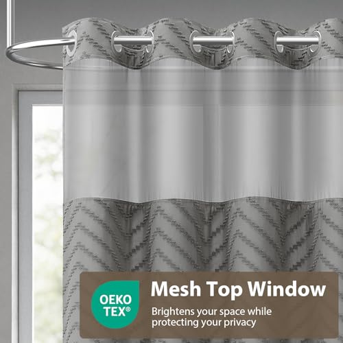 Grey Hook Free Chevron Shower Curtain & Fabric Liner,72x75 | Less Time to install, 3 in 1 Fabric Shower Curtain and Liner Set with Magnets, Mesh Top Window, Shower Curtains for Bathroom - color: Grey, size: 72"W x 75"L (Pack of 1)