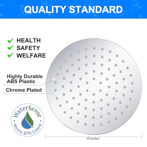 Rain Shower Head - 10 Inch Round 304 Stainless Steel Metal Shower Head Self-Cleaning Silicone Nozzles Pressure Boosting Design Ceiling or Wall Mount Rainfall Showerhead - size: 10 Inch Round