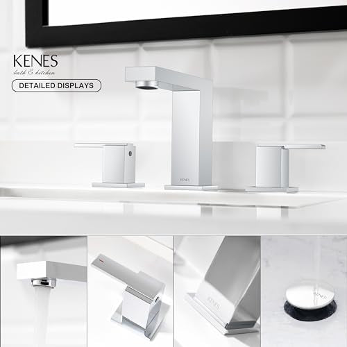 Chrome Widespread Bathroom Faucet 2 Handle Vanity Faucet 3 Hole | Bathroom Sink Faucet with Pop Up Drain & Supply Lines, Lead-Free cUPC & NSF Certified, 8 Inch Faucet for Vanity Restroom Sink - color: Chrome