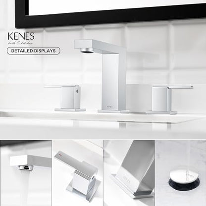 Chrome Widespread Bathroom Faucet 2 Handle Vanity Faucet 3 Hole | Bathroom Sink Faucet with Pop Up Drain & Supply Lines, Lead-Free cUPC & NSF Certified, 8 Inch Faucet for Vanity Restroom Sink - color: Chrome