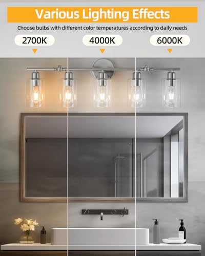 5-Light Bathroom Light Fixtures, Brushed Nickel Vanity Lights for Bathroom - color: Brushed Nickel, size: 5 Light - 1 pack